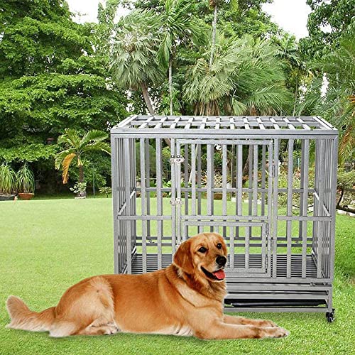 LUCKUP Heavy Duty Dog Cage Metal Kennel and Crate for Medium and Large Dogs, Pet Playpen with Four Wheels,Easy to Install,42 inch,Black