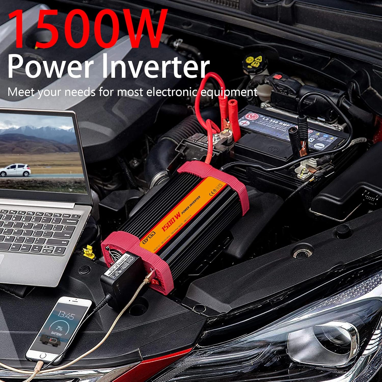 1500 Watt/3000 Watt Inverter 12V to 110V Power Inverter with Dual Outlets & Dual 2.1A USB Ports DC to AC Inverter for Outdoorhome, Camping, Rv, Truck