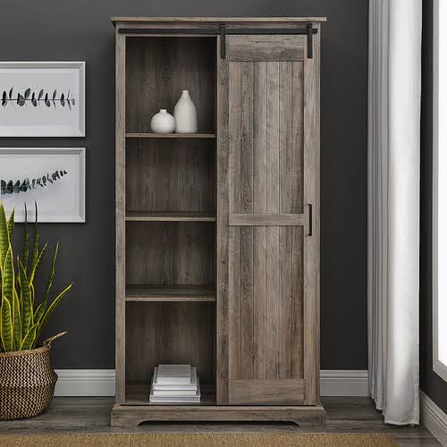 Walker Edison - 68” Modern Farmhouse Sliding Door Storage Cabinet - Grey Wash
