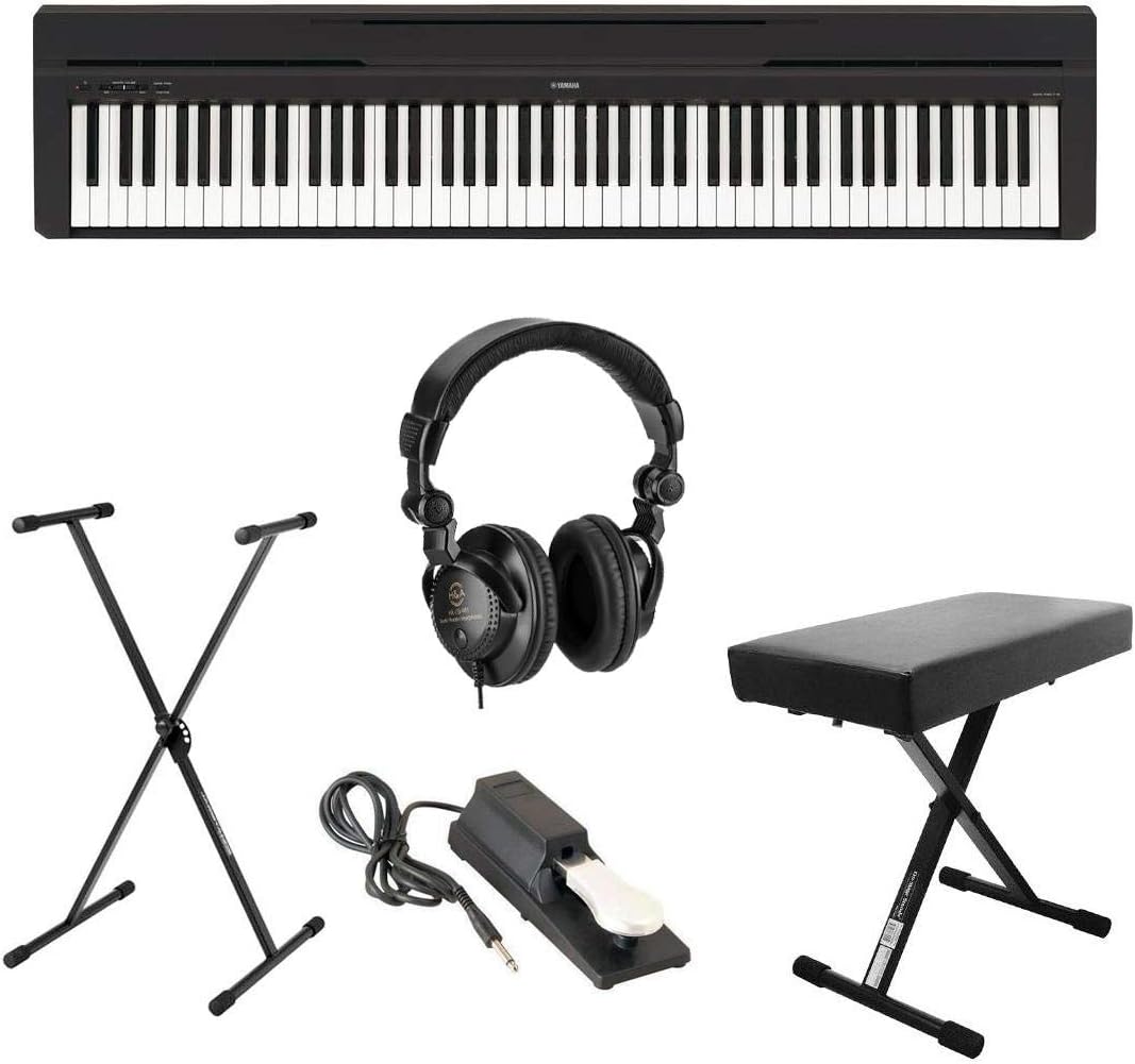 Yamaha P-45 Compact 88-Key Portable Digital Piano + Keyboard Stand + Keyboard Bench + Keyboard Pedal + Studio Monitor Headphones