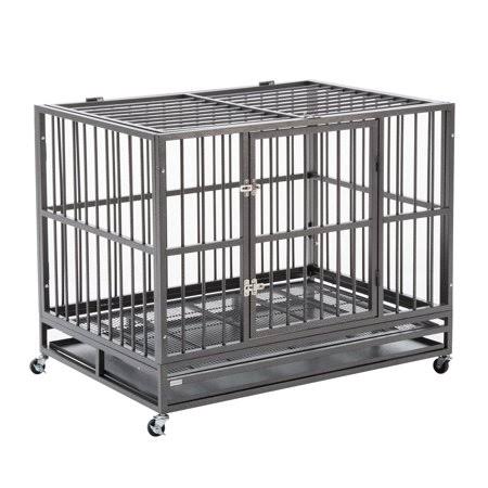 Walcut 42 inch Heavy Duty Dog Cage Crate Kennel Metal Pet Playpen Portable w/Tray Silver