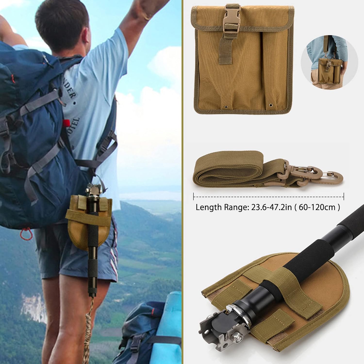FiveJoy Military Folding Shovel Multitool (C1) - Portable Foldable Survival Tool - Entrenching Backpack Equipment for Hiking Camping Emergency Car - Gifts for Men Dad Husband