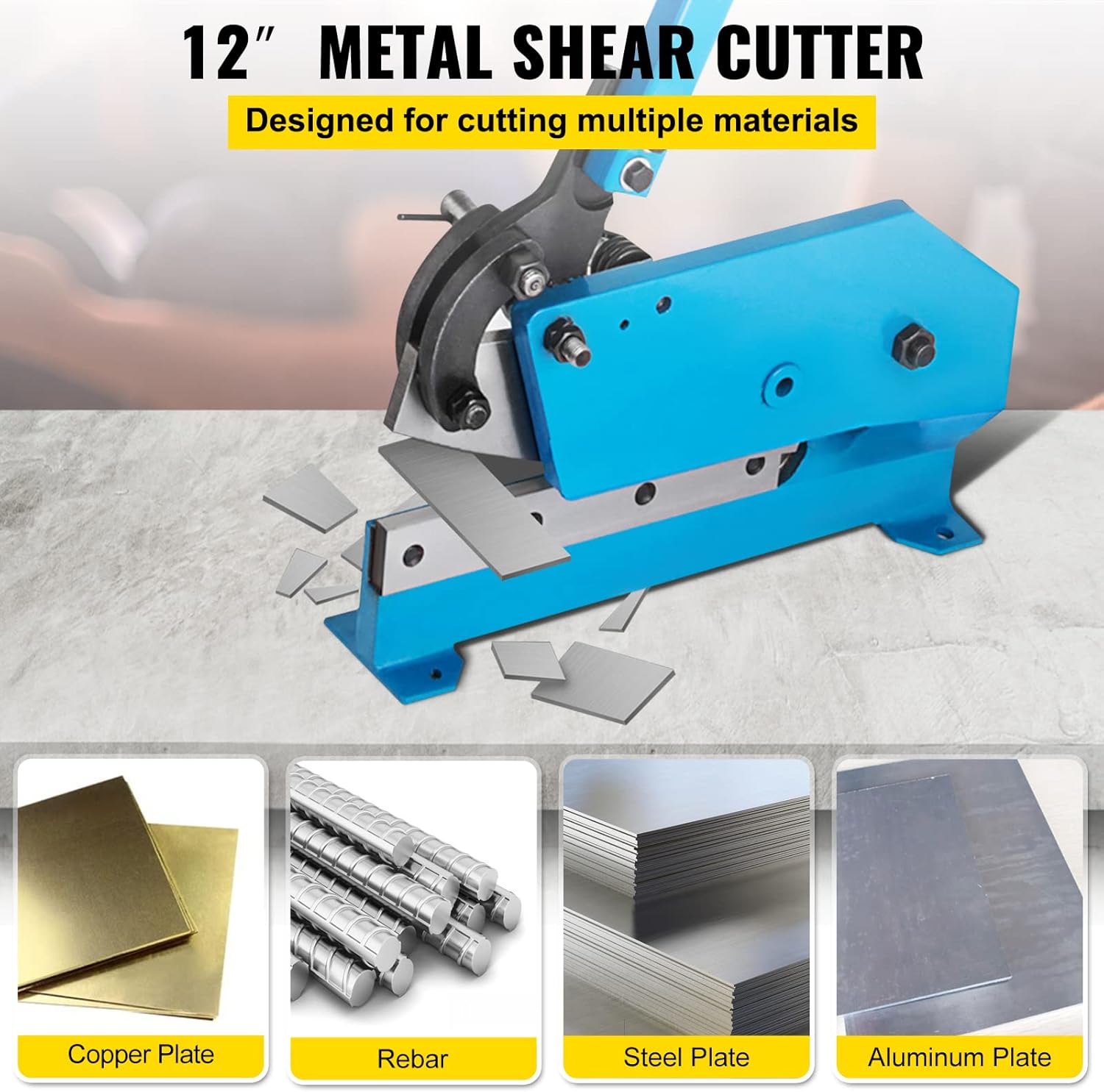 VEVOR Hand Plate Shear 5", Manual Metal Cutter Cutting Thickness1/4 Inch Max, Metal Steel Frame Snip Machine Benchtop 7/16 Inch Rod, for Shear Carbon Steel Plates and Bars