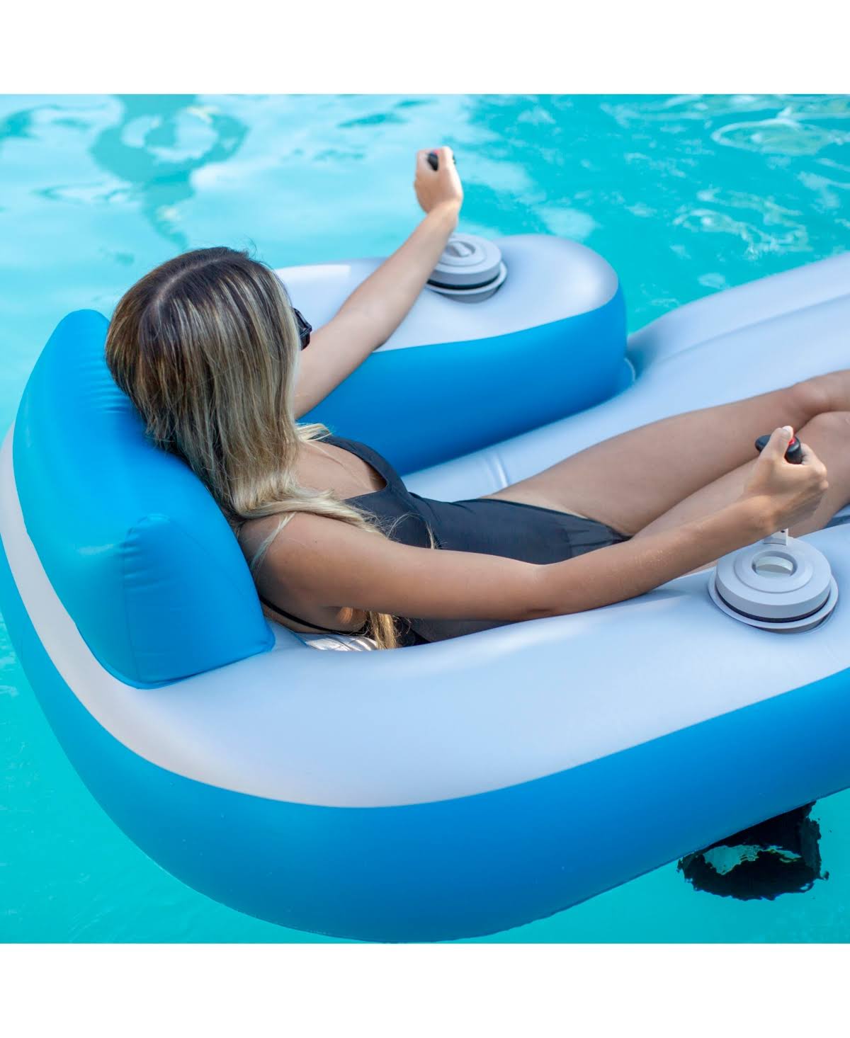 PoolCandy Splash Runner Motorized Swimming Pool Lounger - Grey with Turquoise