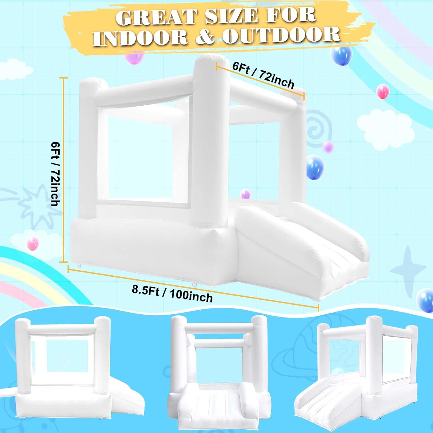 Small White Bounce House with Slide, Mini Indoor Bounce House Castle for Kids Aged 2-6, Outdoor Inflatable Jump House with UL Blower for Family Backyard Toddler Birthday Party