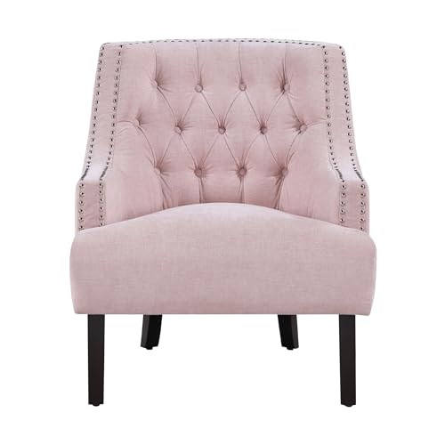Lexicon Accent Chair Reading Chair Comfy Chair for Bedroom, Upholstered Armchair with Solid Wood Frame, Tufted Cushion Nail Head Trim, Single Sofa Chair for Living Room, Office, Black Chenille
