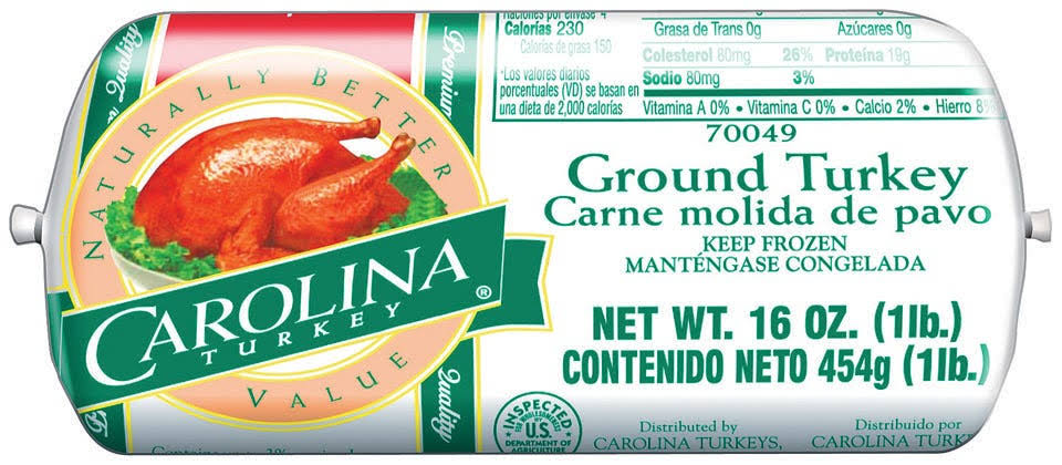 Carolina Turkey 1 lb. Ground Turkey Chub - 12/Case