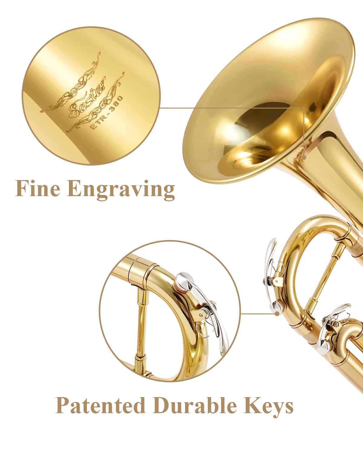 Eastar Trumpet Set for Students Beginner Bb Standard Brass Instrument School Band Gold, with Case