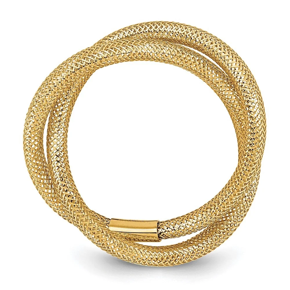 14k Gold Twisted Woven Mesh Stretch Ring Size 7.00 Measures 8mm Wide Jewelry Gifts for Women