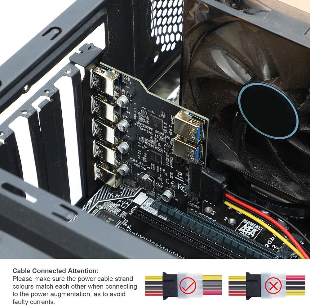 BEYIMEI USB pcie Card,PCI-E to USB 3.0 7 Ports Expasion Card with 15-Pin SATA Power Connector - PCI Express(PCIe) Expansion Card USB Card for Windows XP/Vista / 7/8/10 / Linux Pack of 2