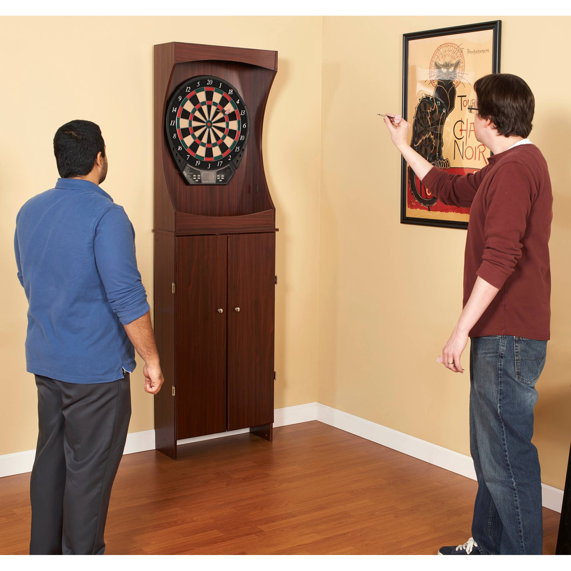 Hathaway Outlaw Free Standing Dartboard u0026 Cabinet Set - Cherry Finish