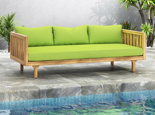 Merax Outdoor 3 Seater Daybed, Acacia Wood Day Bed Couch Sofa with Cushions for Patio Backyard, Garden, Grey