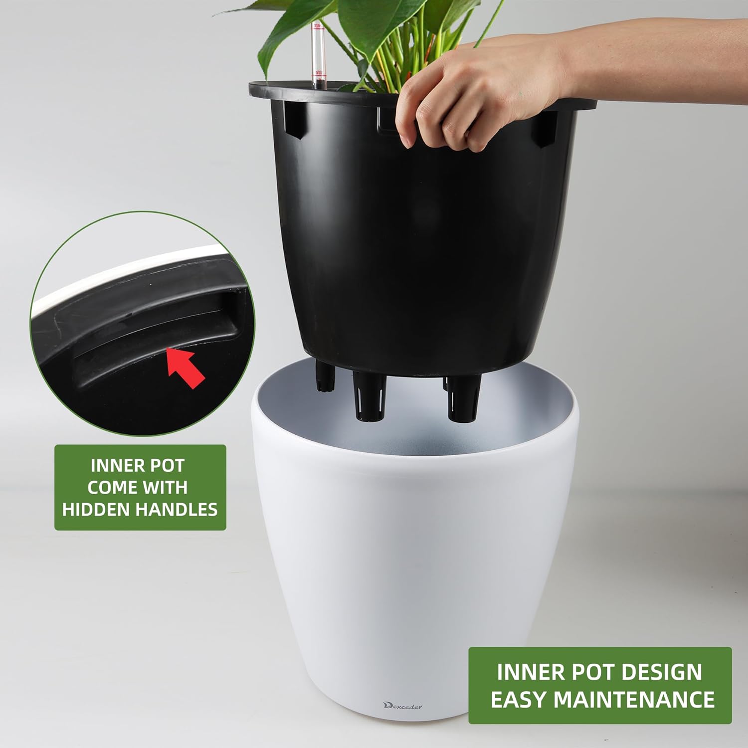 18x17 & 22x13 Self Watering Floor Standing Planter with Water Level Indicator (White Matte)