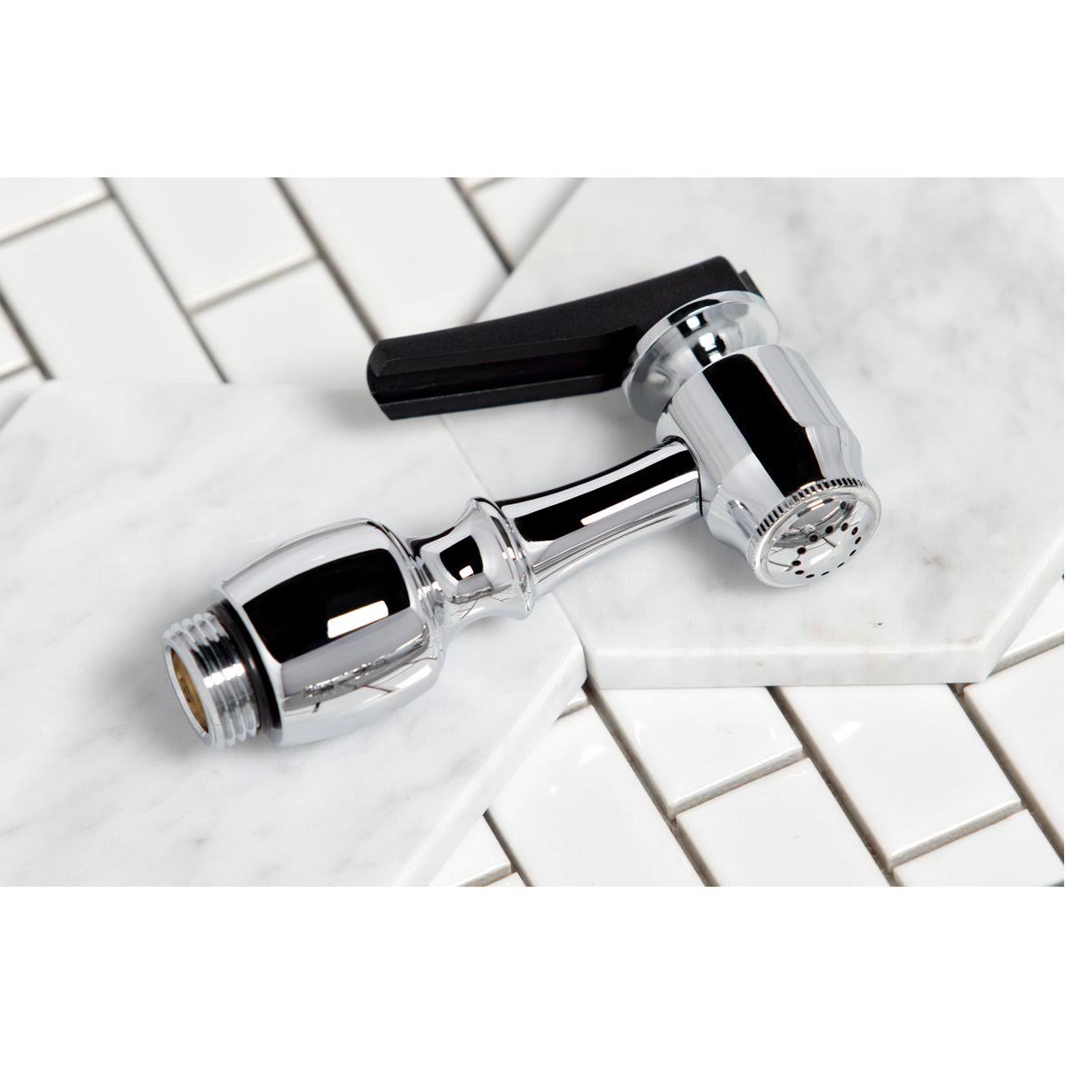 Kingston Brass KS1778ALBS Heritage Satin Nickel Double Handle Kitchen Faucet with Brass Sprayer