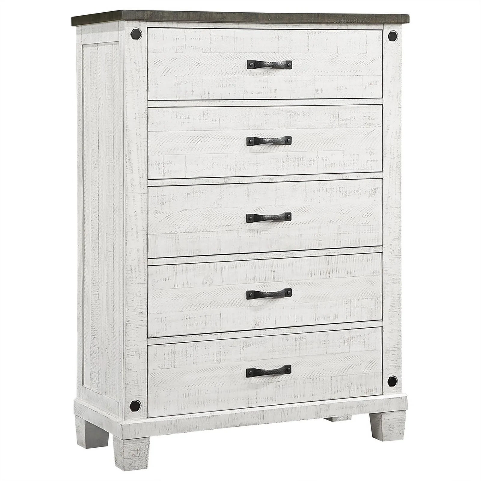 Pemberly Row 5-piece Wood Queen Bedroom Set Distressed Gray and White