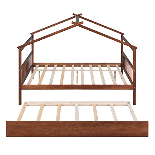 Full Size House Bed for Kids, Montessori Bed Full Size Platform Bed Frame with 2 Drawers, Headboard and Footboard, Solid Wood Full Storage Bed for Girls & Boys (Full, Gray)