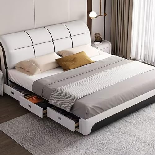 Modern Simple Leather Bed Light Luxury Double Bed Master Bedroom New Wedding Bed High-Grade Leather Bed