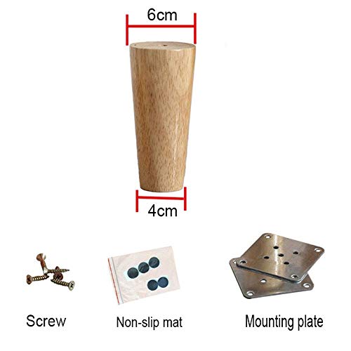 4Pcs Tapered Wooden Furniture Legs Modern Feet Sofa Leg Desk Cabinet Feet Maximum Load 1000 Lbs Wood Color Oblique Cone (Straight Cone 60cm/23.6in)