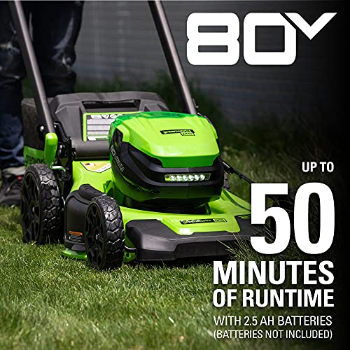 Greenworks 80V 21" Cordless Battery Push Lawn Mower,730 CFM Cordless Battery Leaf Blower,Combo Kit w/(1) 4Ah Battery & (1) 4A Rapid Charger