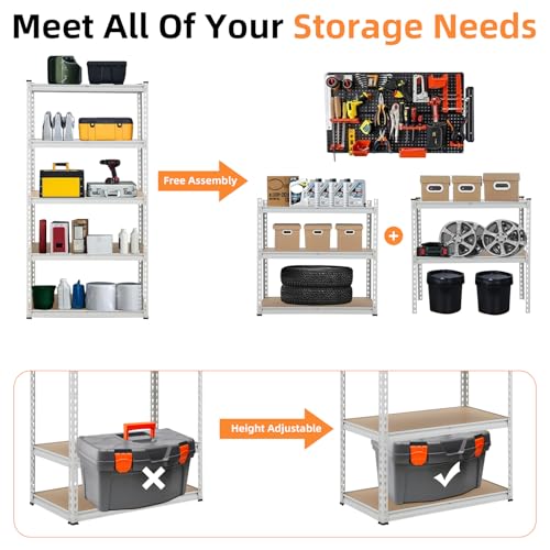 GarveeHome Garage Storage Shelves, 5-Tier Utility Shelves, Adjustable Storage Shelves, Industrial Shelving, Load 3860 Lbs Heavy Duty Storage Shelves for Garage Kitchen Basement Laundry Pantry,Black