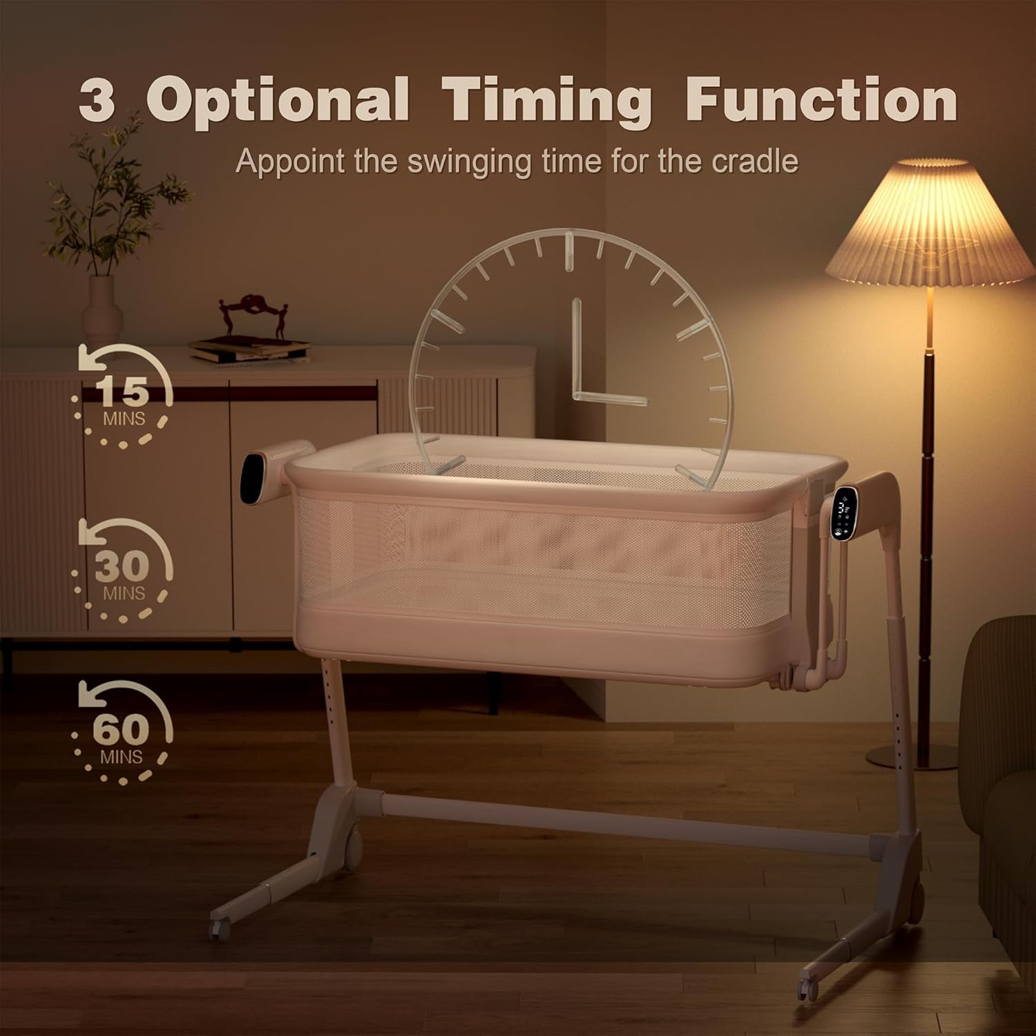 Maydolly Baby Bassinet, Smart Newborn Bassinet with Automatic Cry Detection and Response, Rocking Bassinet with Mattress for Newborns and Toddlers (White