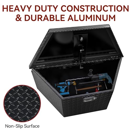 YITAMOTOR 33 Inch Trailer Tongue Boxes, Heavy Duty Aluminum Trailer Tool Box, Diamond Plate Storage Box, Waterproof Trailer Box for Pick Up Truck Bed, RV Trailer with Lock and Keys