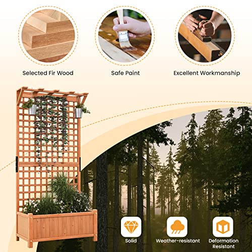 Giantex 2 Pcs Raised Garden Bed with Trellis & Roof, 72.5" Wooden Garden Bed, High Trellis for Plant Flower Climbing Pot Hanging, Indoor & Outdoor Planter Box for Yard, Garden, Balcony