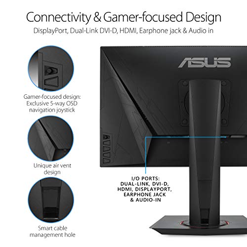 ASUS TUF Gaming 24” 1080P Monitor (VG248Q1B) - Full HD, 165Hz, Extreme Low Motion Blur, 0.5ms, FreeSync Premium, Eye Care, DisplayPort, HDMI, Shadow Boost, VESA Wall Mountable, Tilt Adjustable
