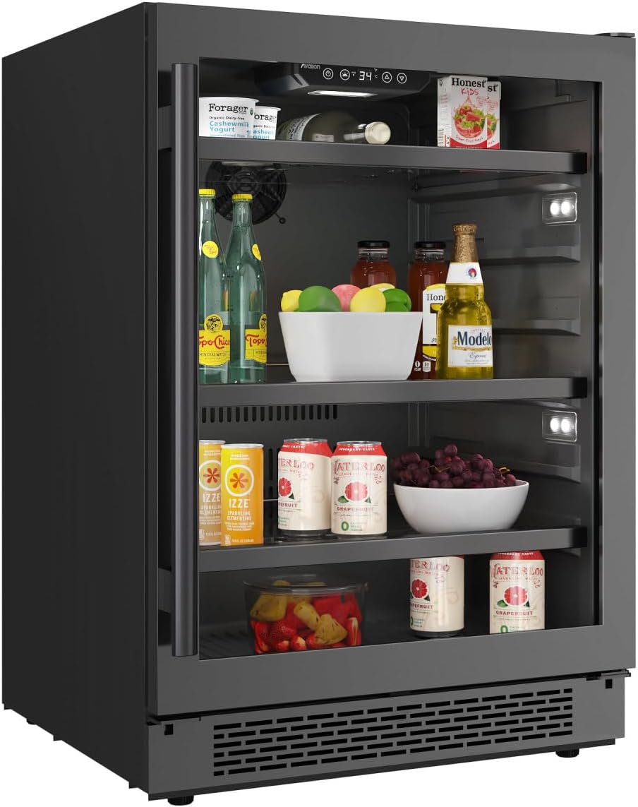 Avallon ABR242SGLH 24 Inch Wide 140 Can Energy Efficient Beverage Center with LED Lighting, Double Pane Glass, Touch Control Panel and Left Swing Door