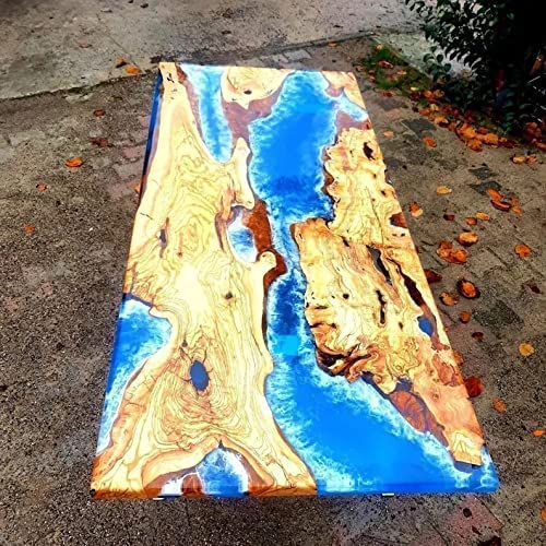 TUZECH Epoxy Table Fully Customized Thick Resin River Table Top Indoor Outdoor Wooden Dining Table Top (36x24 Inch) with 18 Inches Tall Legs