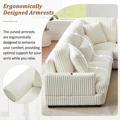 Oversized U-Shaped Sectional Sofa Couch Plush Corduroy Upholstered Modular Deep Seat Sofa&Couch Sectional W/Right Facing Chaise Lounge and 7 Toss Pillows for Home Apartment Living Room Furniture Sets