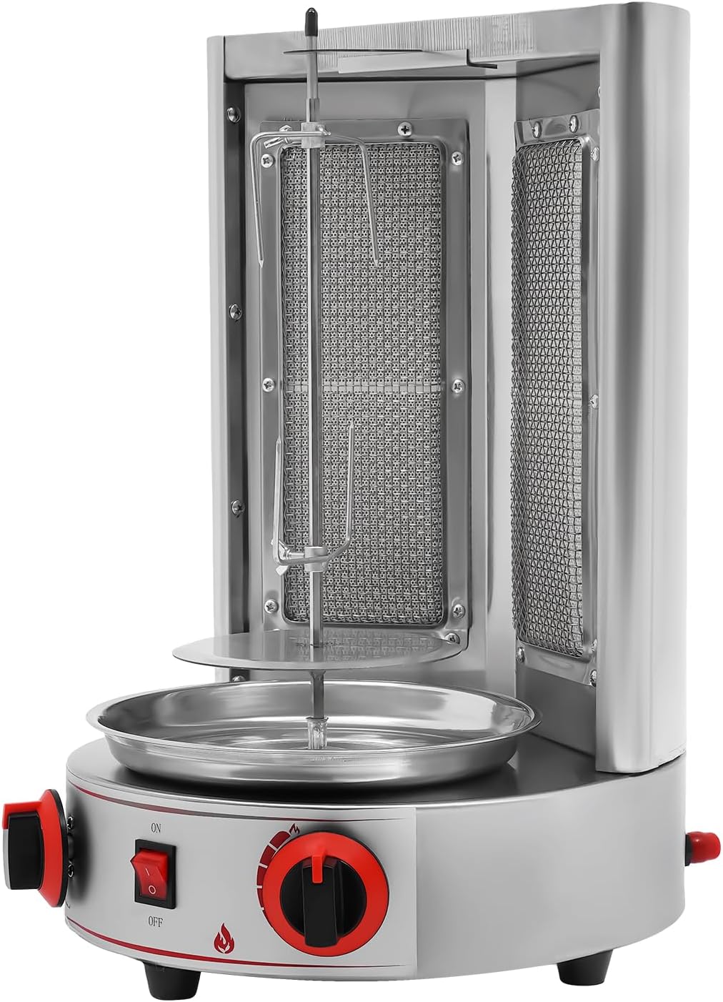 Shawarma Grill Machine 3000W Gas Vertical Broiler Gyro Rotisserie Oven Doner Kebab Machine 110V Stainless Countertop Rotisserie Grill with 2 Burners for Restaurant Home Garden
