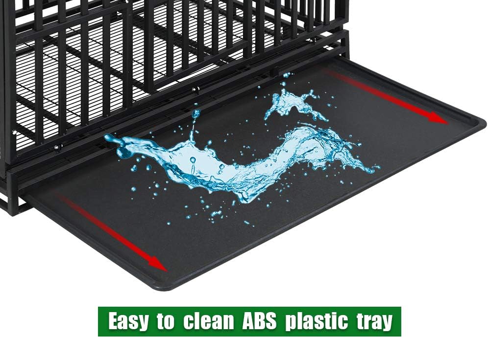 BestPet Heavy Duty Dog Crate Indestructible Dog Cage Dog Kennel for Large Medium Dogs 48 Inches Pet Playpen for Training Indoor Outdoor with Plastic Tray Double Doors & Locks Design,Black