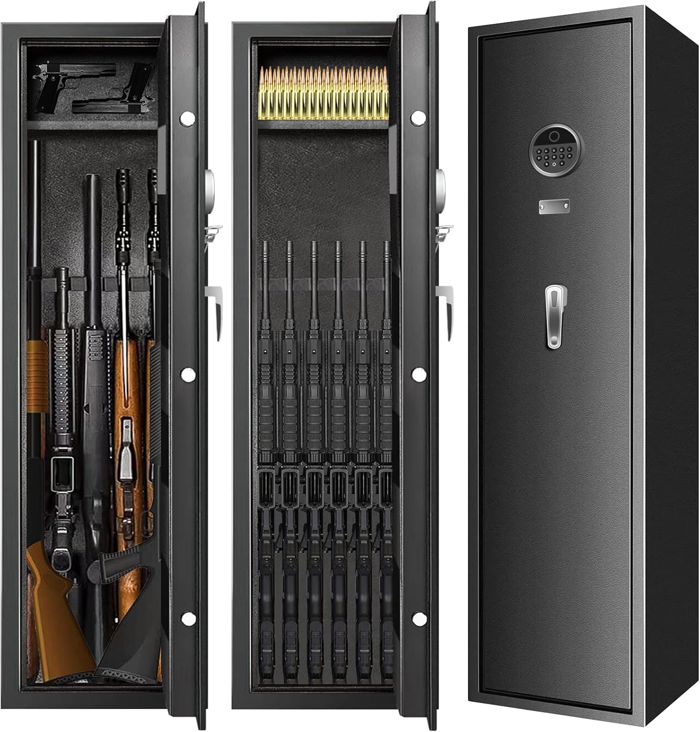 7-9 Large Long Gun Safe for Home Rifle and Pistols, Biometric Gun Safes for Rifles and Shotguns, Fireproof Gun Safe with Removable Gun Rack, LED Light and Pistol Pockets
