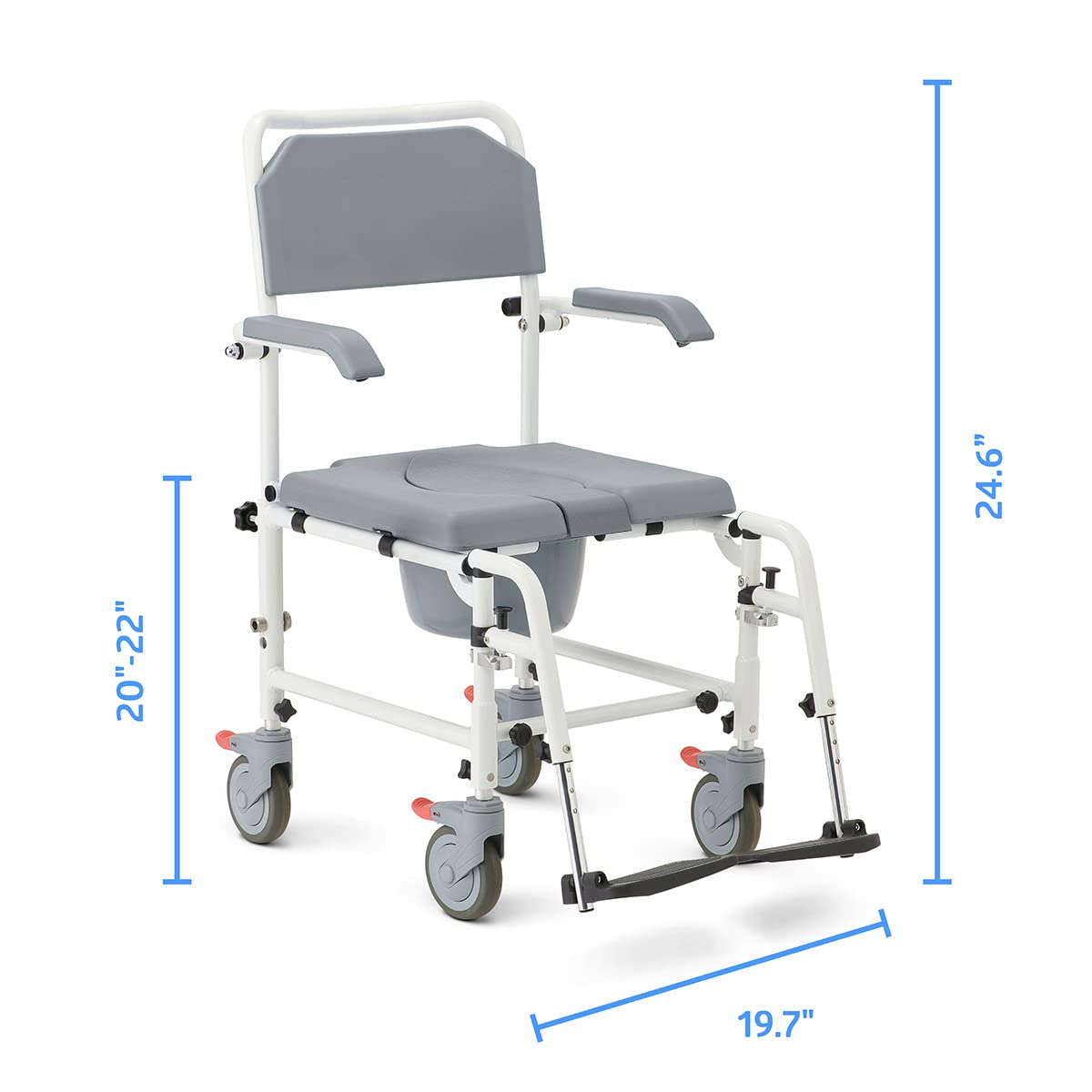 Medline Aluminum Shower Commode Transport Chair, 275 lbs. Capacity — for Seniors & Injured in Restroom, Bathroom or As Toilet, 1 Ct.