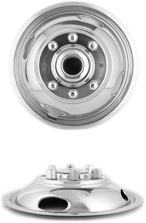 Deebior 4pcs 17inch Polished Stainless Steel Dually Wheel Simulators, Nice looking and Durable Bolt On Wheel Cover, 8 Lug 4 Hand Hole Hubcaps Fit for 2005-2021 Ford F350 with Installation Tool Kit A8P