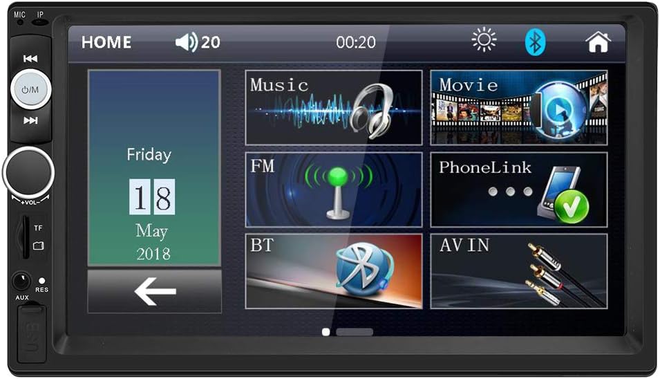Double Din Car Stereo in Dash, FM Receiver with Remote, Car MP5 Media Player with 7inch Digital Resistive Touch Screen,Bluetooth Car Audio Mirror Link Monitor for Android & iOS