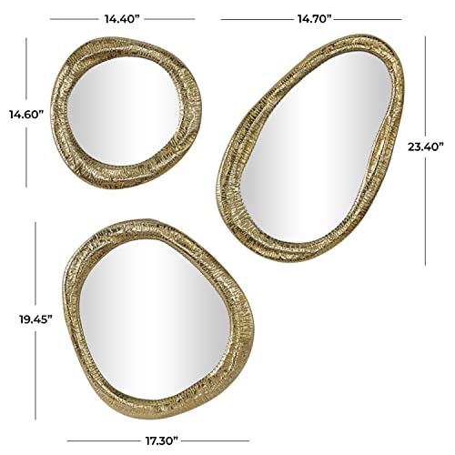 Deco 79 Aluminum Metal Abstract Room Wall Mirror Entryway Mirrors, Set of 3 Wall Mounted Mirrors 23", 20", 15"H, Silver