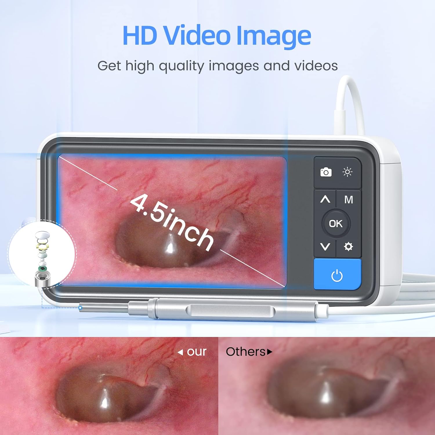 Otoscope Ear Cleaning Camera, 1080P HD Pro Ear Camera and Wax Remover, Ultra Thin Ear Cleaner with IPS Screen, Adjustable Ear Light Otoscope, Include 32G FT Card, No Phone Needed