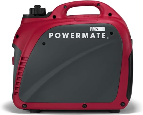 Powermate PM2000i 2,000-Watt Gas-Powered Portable Inverter Generator - Quiet Performance - Ideal for Home, Camping, RV and Outdoor Activites - Reliable Power for Emergencies and Recreation - Red/Black