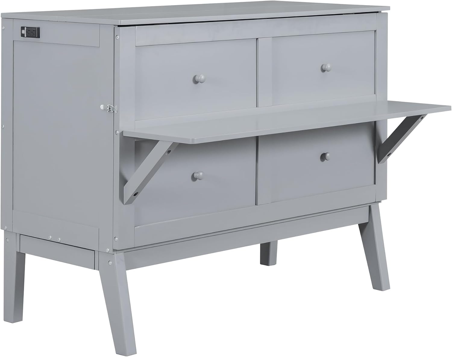 Murphy Bed,Full Size Murphy Wall Bed with Cabinet/USB Port,Removable Shelves,Space-Saving Folding Murphy Bed, Mobile Murphy Chest Bed for Multipurpose Guest Room or Home Office,Gray