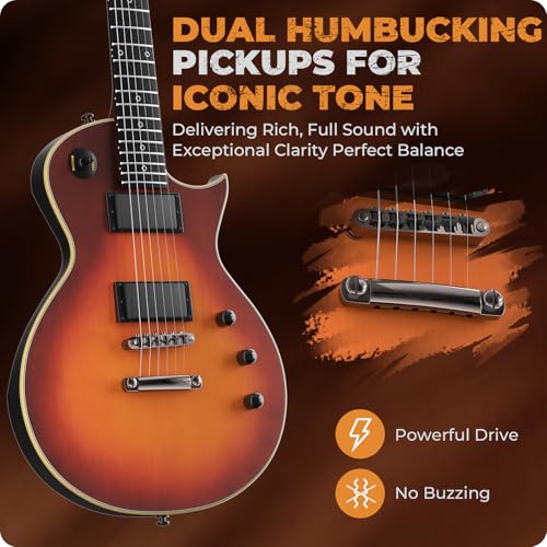 Fesley 39" LP Electric Guitar Kit: Full Size Solid Body Electric Guitars for Beginners with Humbucker Pickups, Poplar Body, Mahogany Neck,22 Frets,6 String Guitar with Gig Bag,Cable,FLP350,Matte,Black