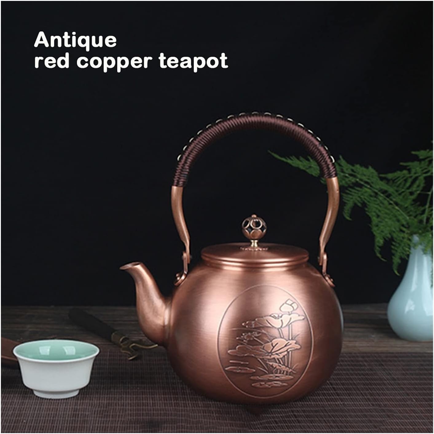 Teapot 1600ML Antique Pure Copper Tea Kettle Teapot Health Boiling Water Pot Handmade Carved Tea Pot Red Copper Tea Set Tea Maker (Color : Style-14) (2)