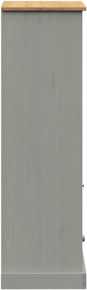vidaXL VIGO Gray Solid Pine Wood Bookcase Storage with 2 Tier Shelves/2 Drawers - Rustic Bookshelf for Living Room/Study/Bedroom