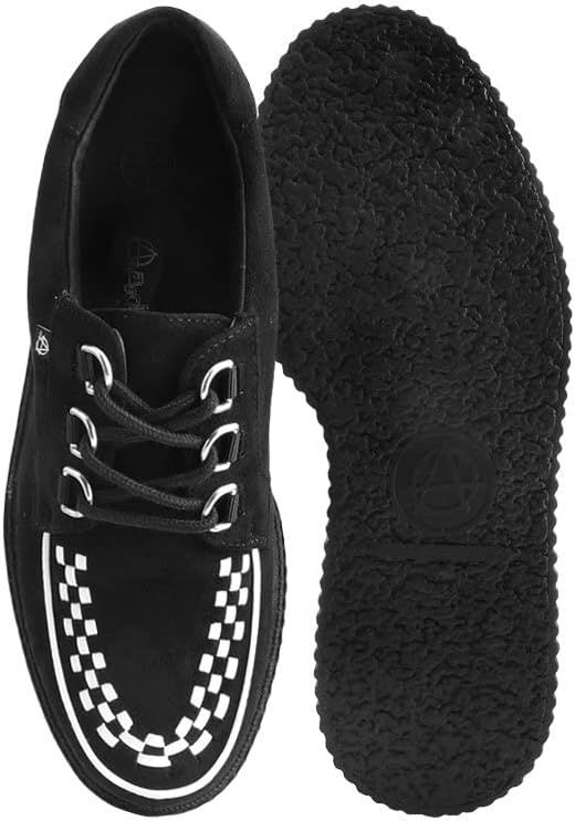 T.U.K. Shoes Black Faux Suede White Interlace Anarchic Creeper - US: Mens 5 / Womens 7