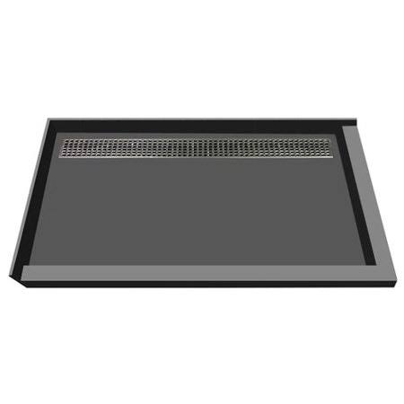 Double Threshold Shower Base with Designer Grate Tile Redi Size: 5.75x22 H x 34x22 W x 48x22 D, Drain Location: Left, Finish: Po