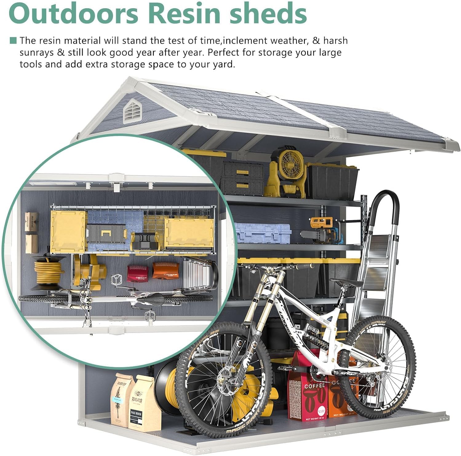 Aoxun 4'x6' Resin Outdoor Storage Shed with Lockable Door - Ideal for Garden Tools, Bike Accessories, Beach Chairs, and Patio Furniture - Gray