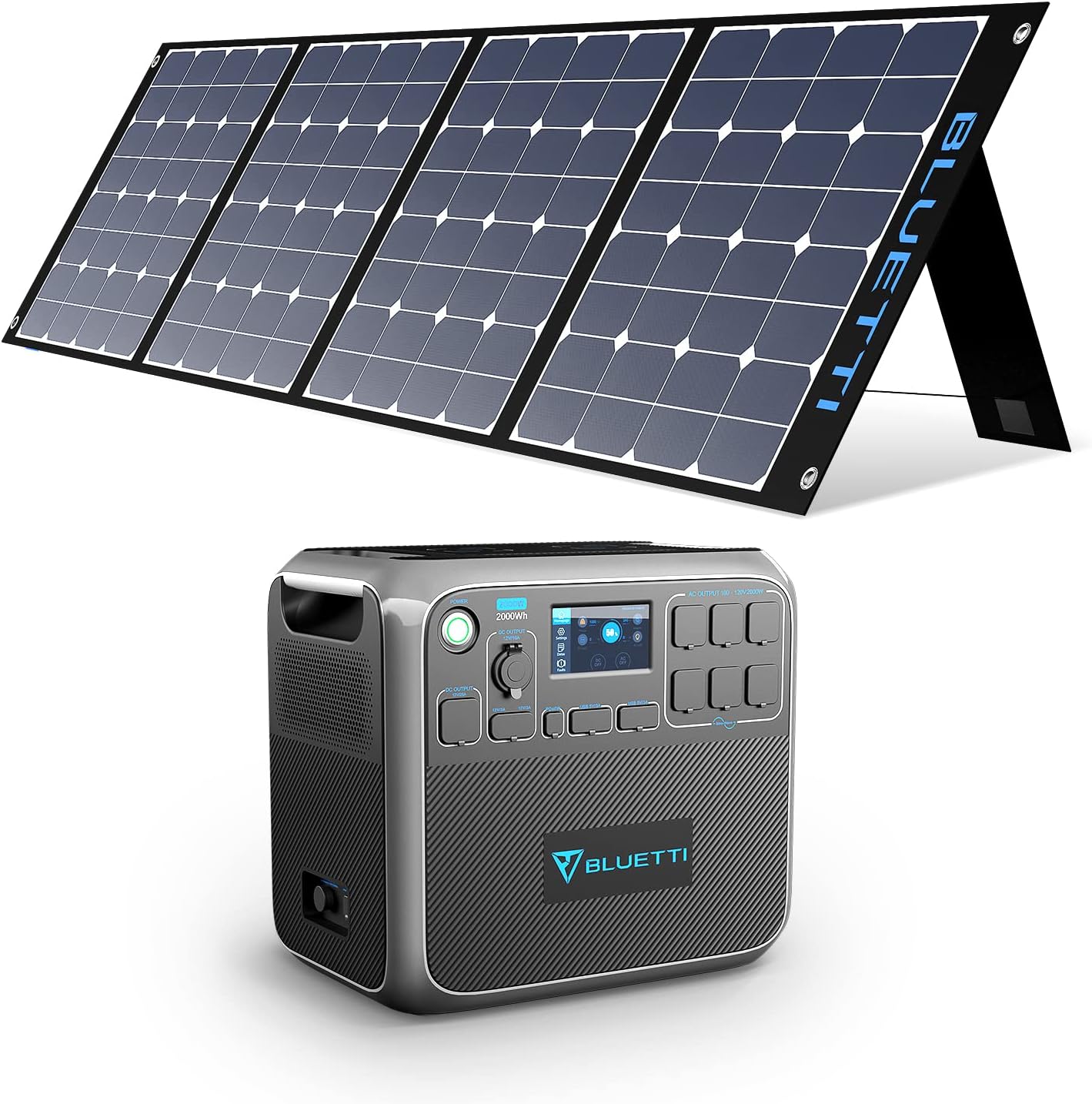BLUETTI AC200P Portable Power Station with Solar Panel Included 2000W Solar Generator Kit with 3pcs 200W Foldable Solar Panel, 6 120V AC Outlet Lithium Battery Backup for Home Use Outdoor Camping Van