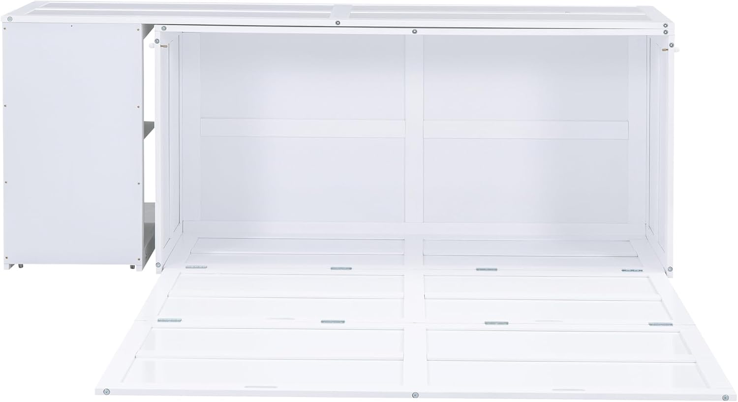 BOVZA Queen Size Murphy Bed with Rotable Desk and Storage Drawers, Cube Cabinet Bedframe for Small Spaces, White