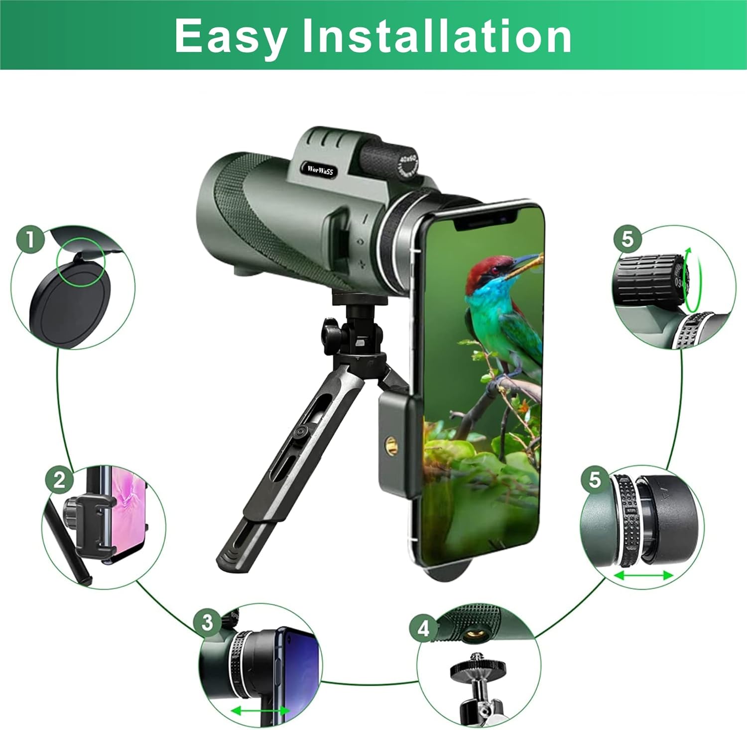 Starscope Monocular Telescope for adults-80X100 High Power Night Vision-BAK4 Prism-HD Monoculars for Smartphone Holder-Upgraded Tripod-for Bird Watching Hunting Hiking Camping Gifts for Man